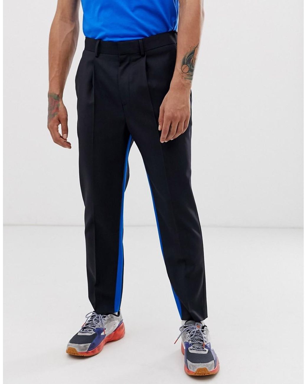ASOS Wool Tapered Suit Trousers in Navy (Blue) for Men - Lyst