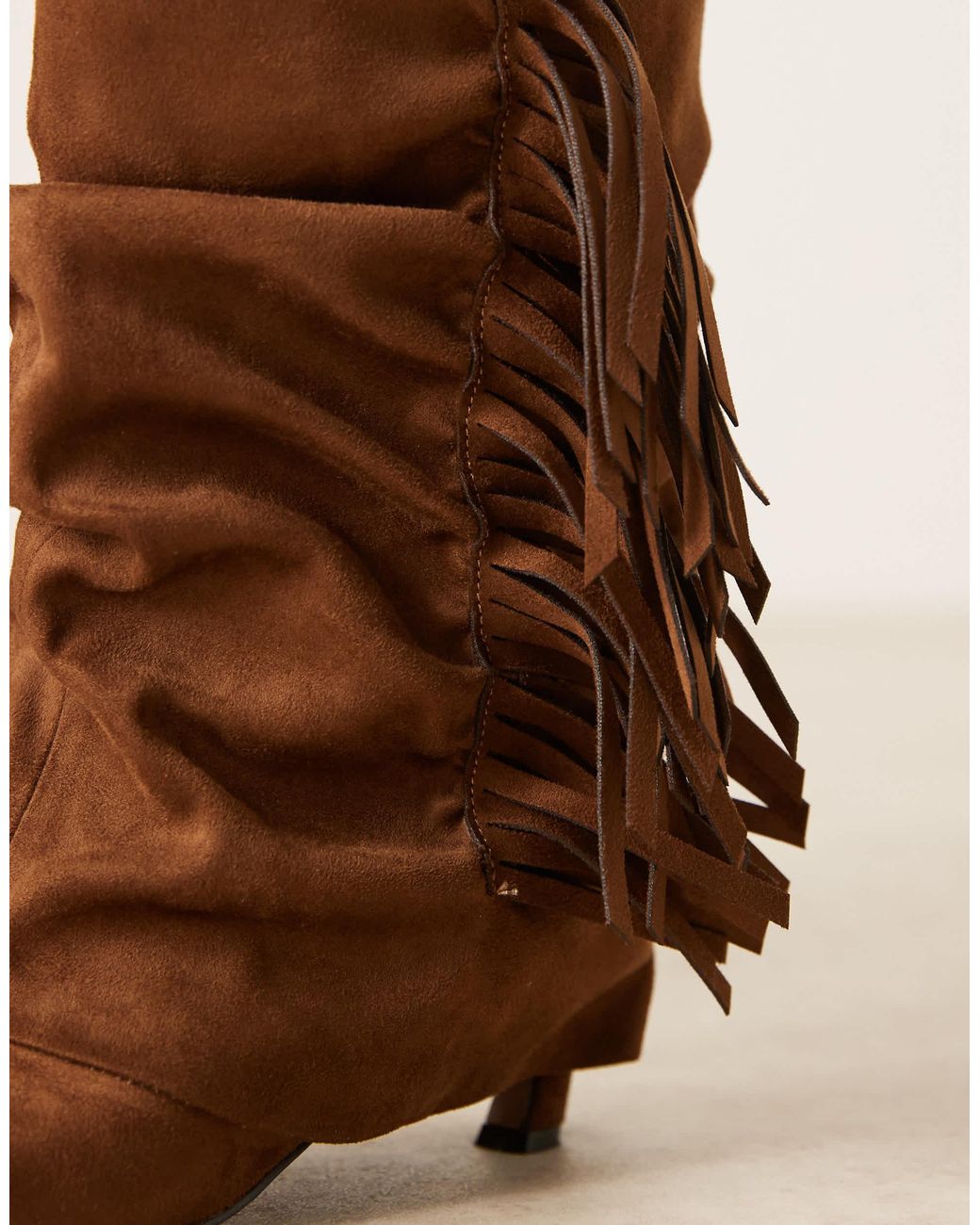 ASOS Cordelia Slouch Pull On Fringe Boots in Brown | Lyst