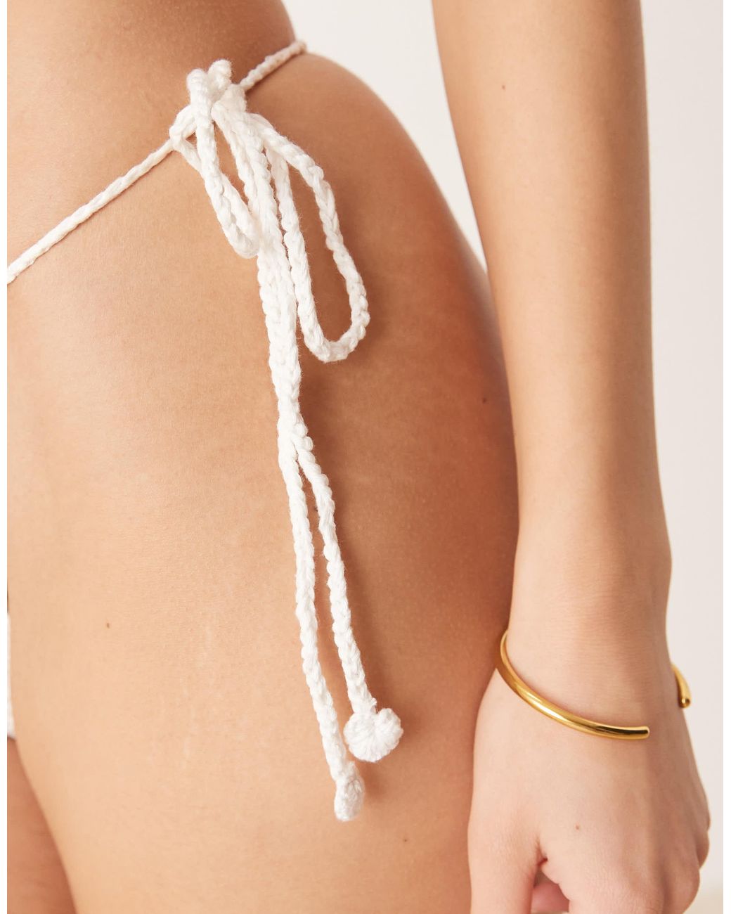 For Love & Lemons Natural Floral Crochet String Bikini Top