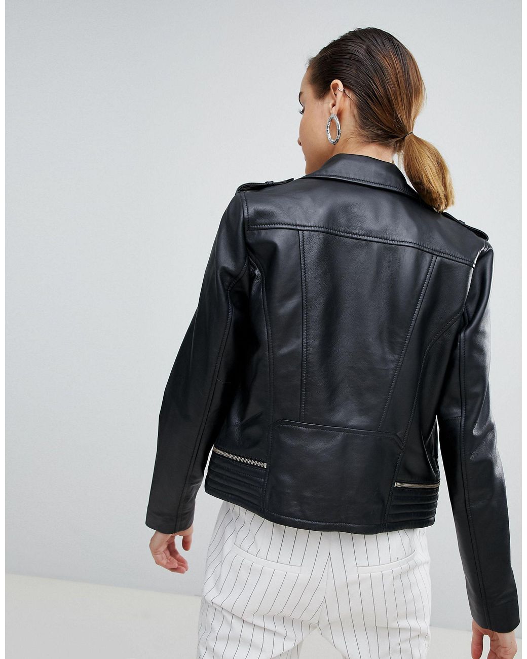 SELECTED Femme Leather Biker Jacket in Black | Lyst