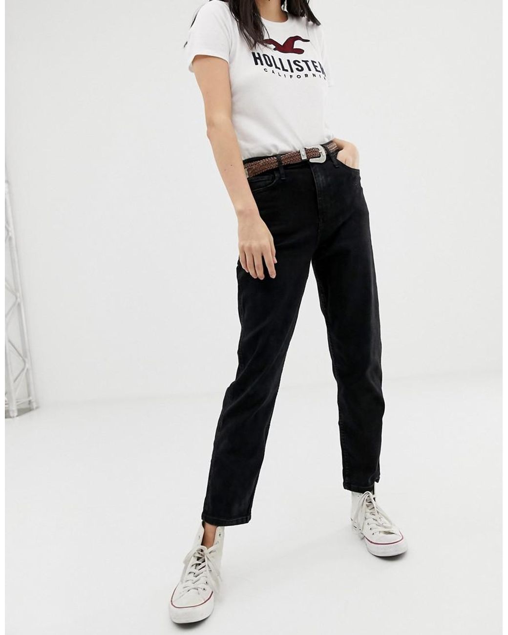 Hollister Denim Vaqueros Mom De Talle Alto En Negro Lyst