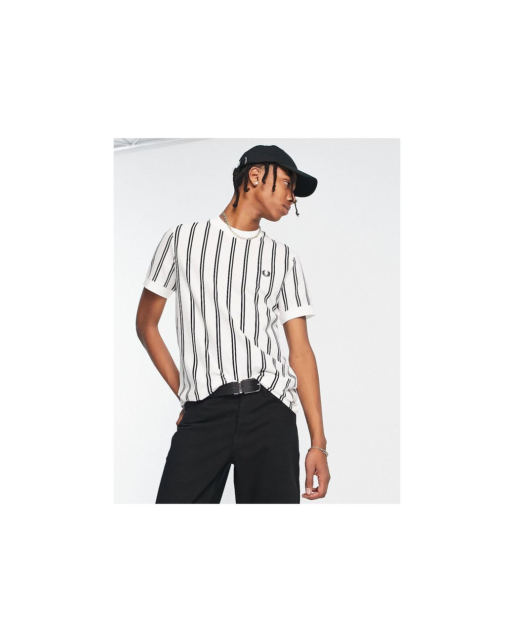 Fred Perry Fine Stripe Pique T-shirt in Black for Men | Lyst