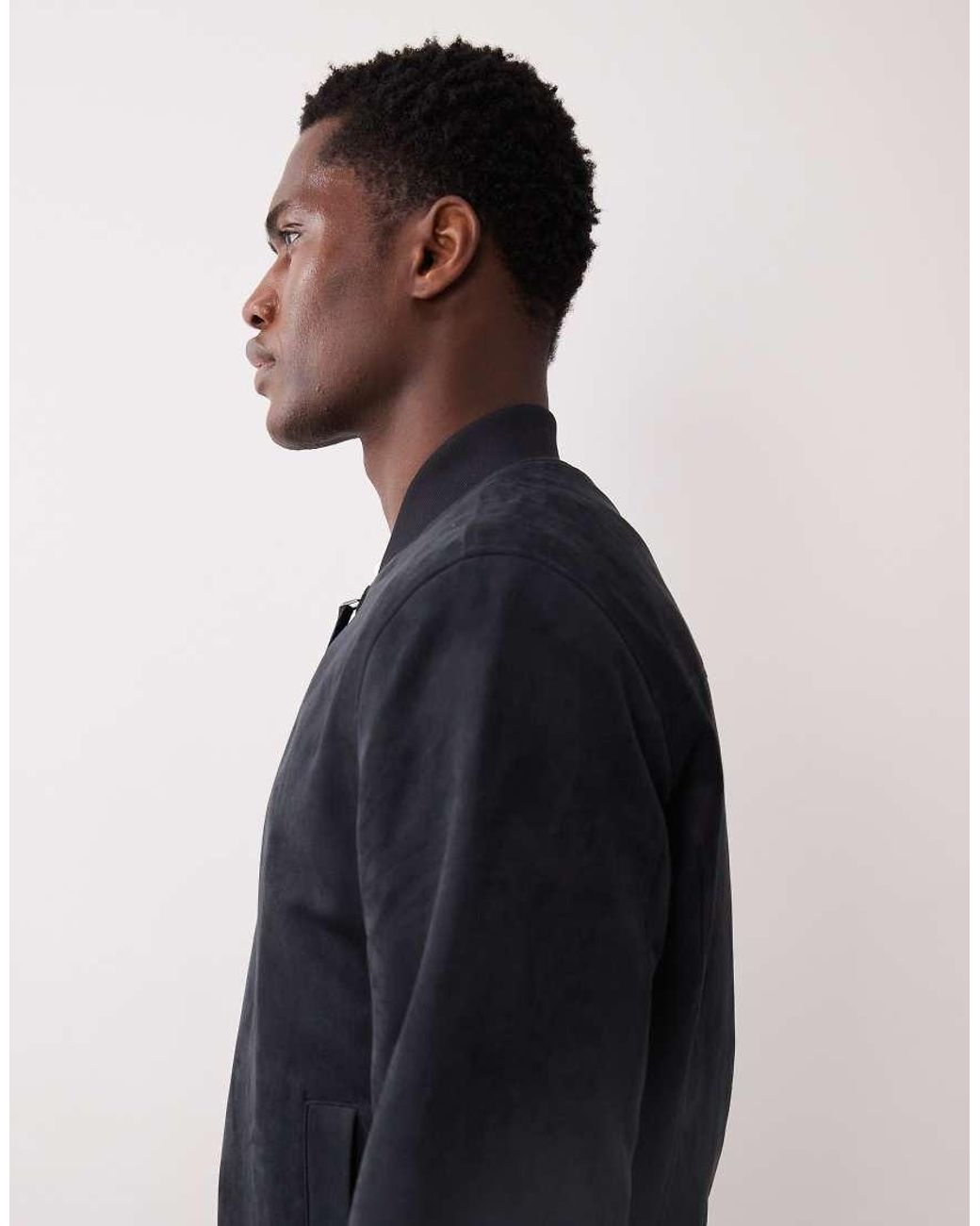 Mango Blue Faux Suede Bomber Jacket for men