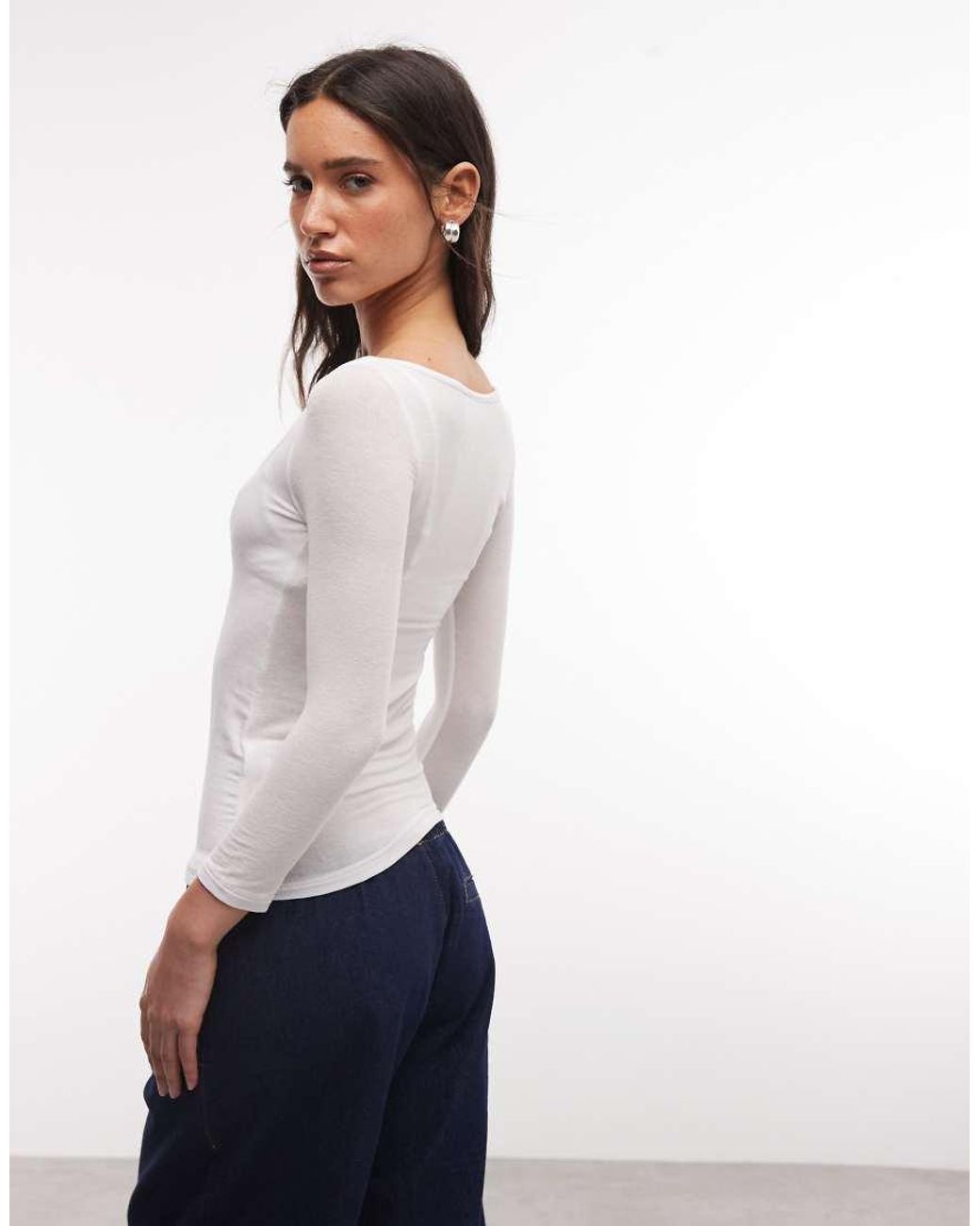 Weekday White Three Quarter Length Sleeve Henley Top With Layered Effect
