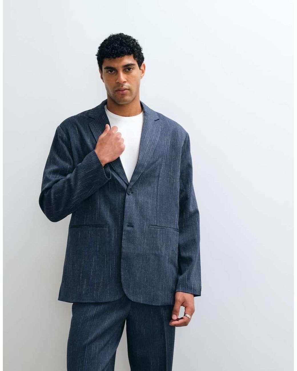 ASOS Blue Oversized Denim Look Suit Jacket for men
