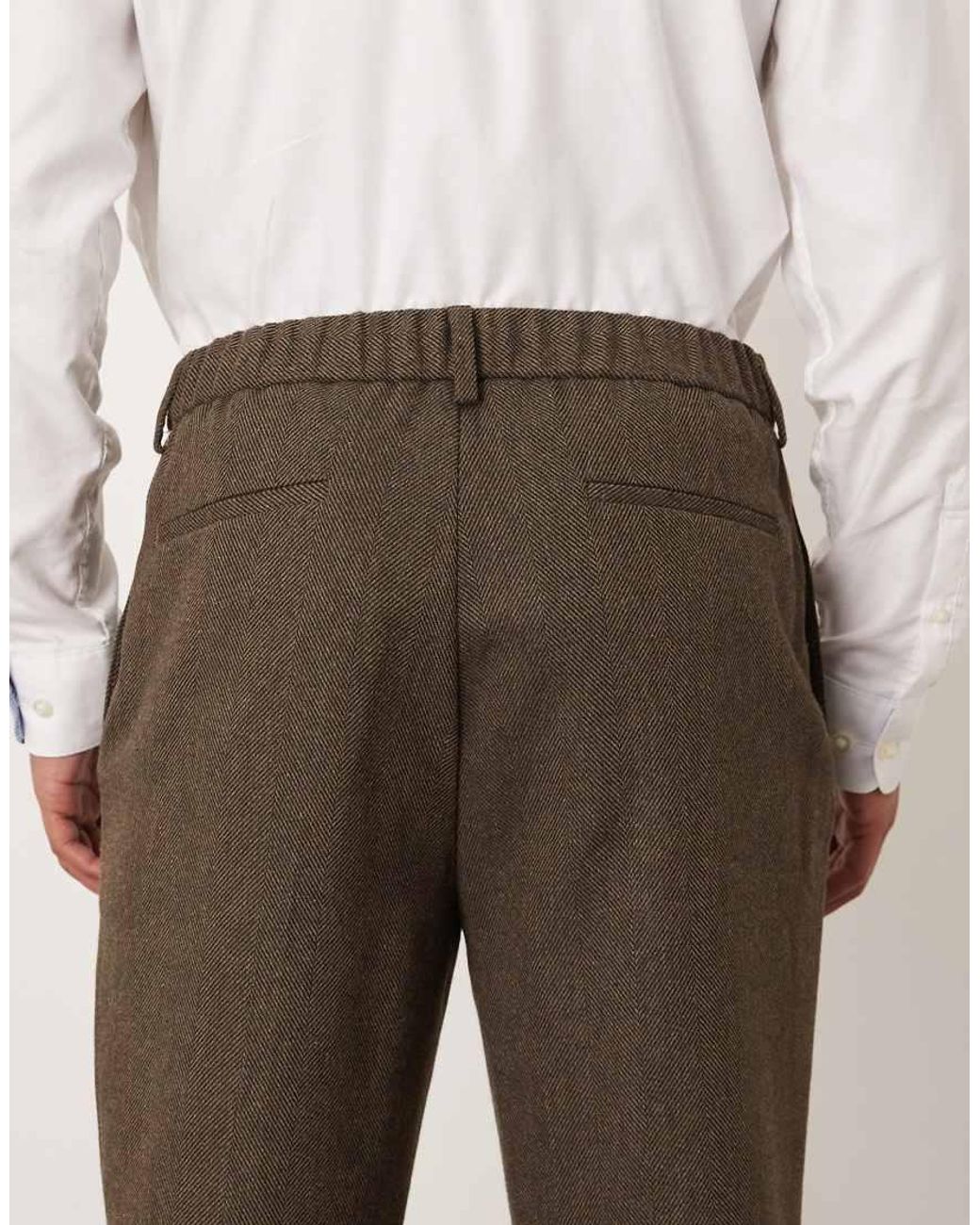 ASOS Natural Tailored Tapered Trouser With Half Elastic Waistband for men