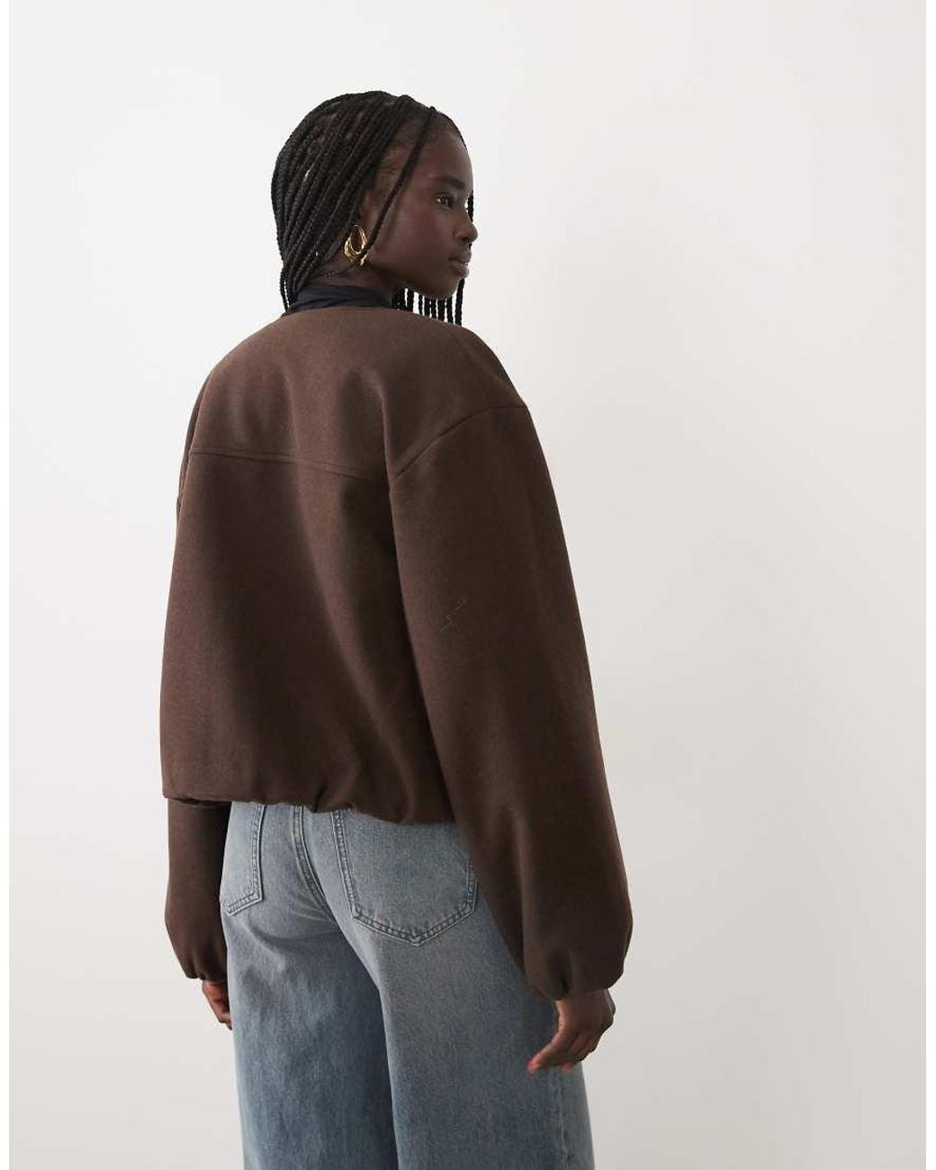 Vila Brown Textured Clean Collarless Bomber Jacket