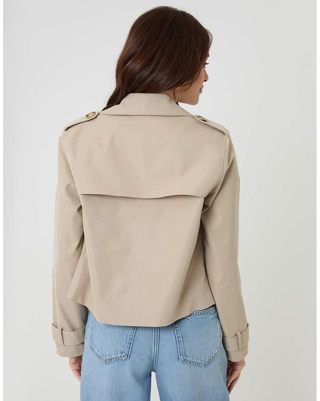 Threadbare Natural Petite Double Breasted Cropped Trench Coat