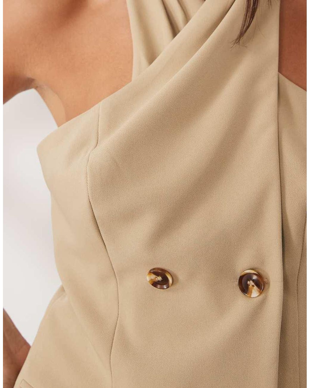 Kaiia Brown Exclusive Tailored Halterneck Crossover Button Detail Top Co-ord