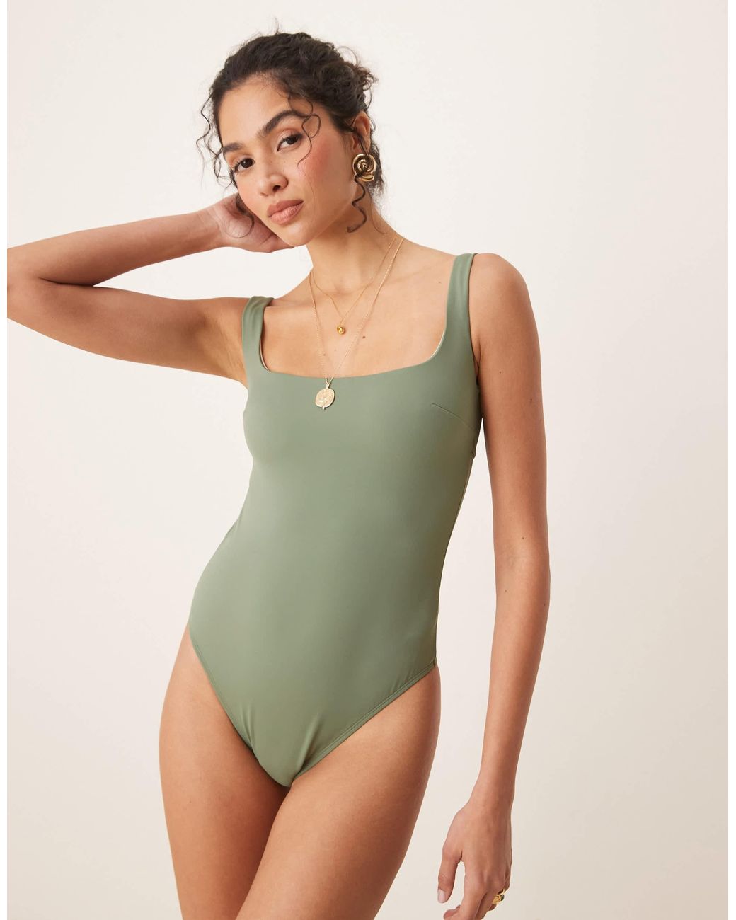 Free Society Green Square Neck Swimsuit