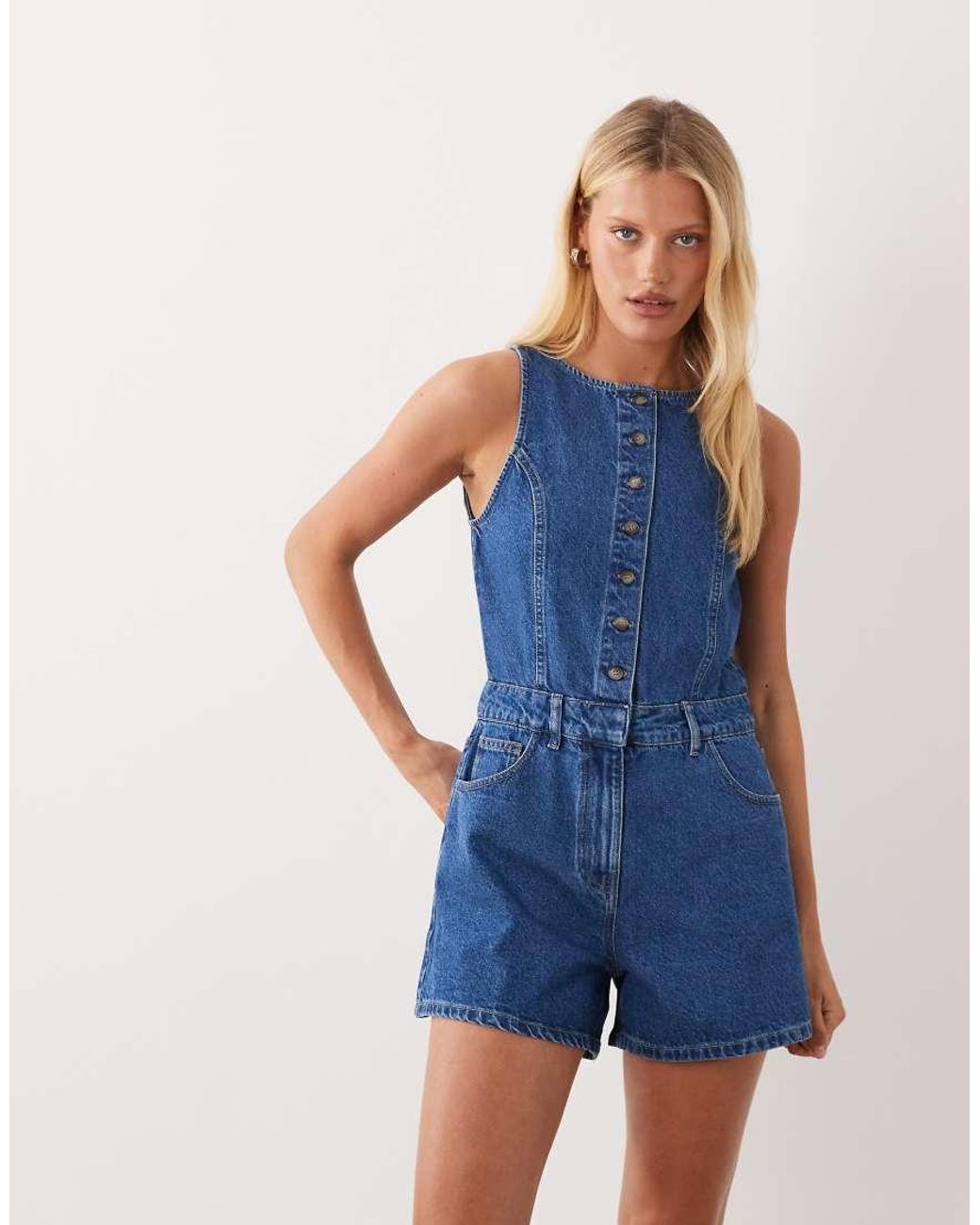 ASOS Blue Denim Button Front Playsuit