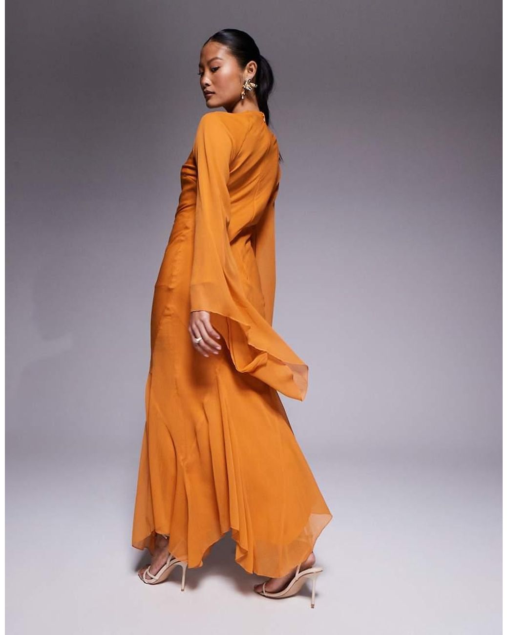 ASOS Orange Asos Design Petite Extreme Ruffle Sleeve Maxi Dress With Godet Insert Skirt