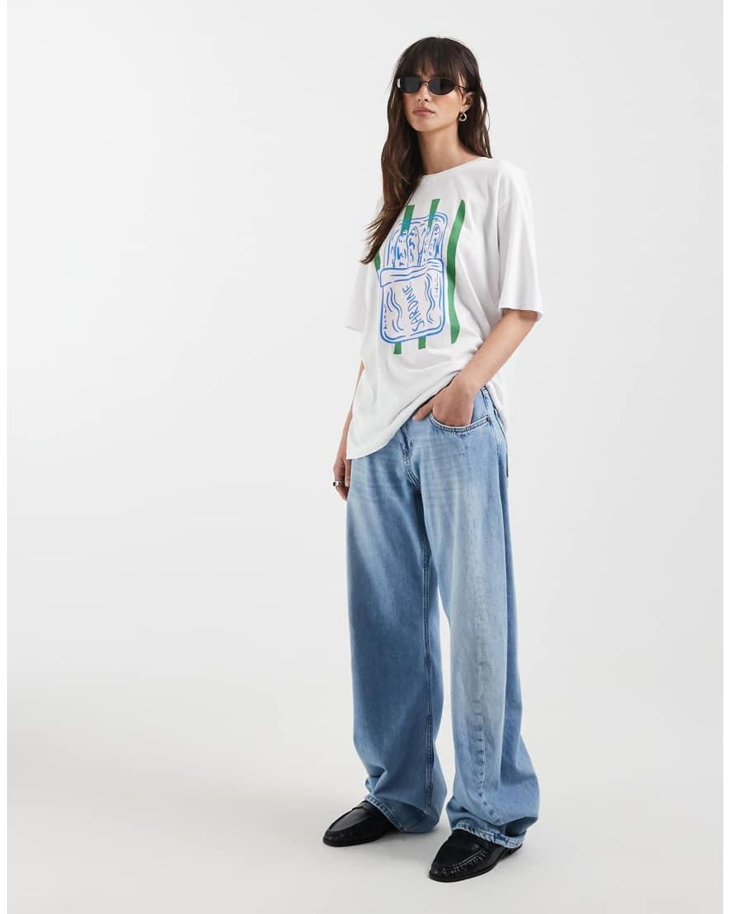 ONLY Blue Oversize T-shirt With Sardines Print
