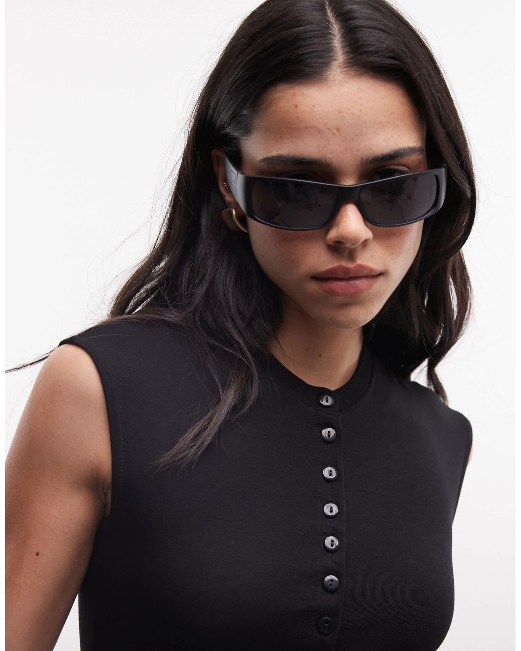 Weekday Black Button Front Top
