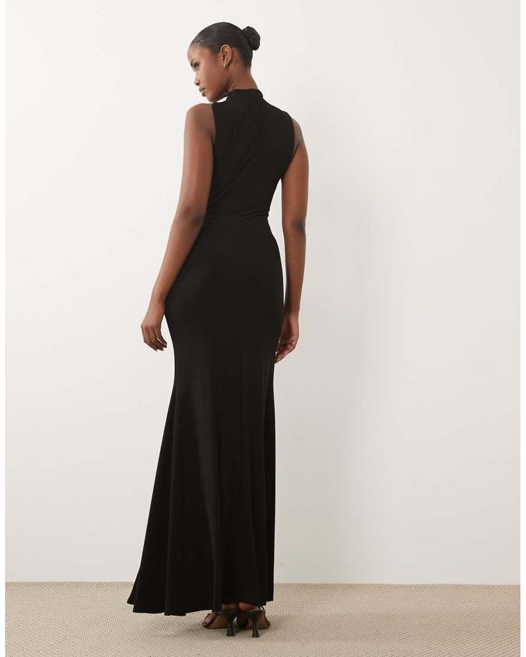 ASOS Black Hardware Detail High Neck Cutaway Slinky Maxi Dress
