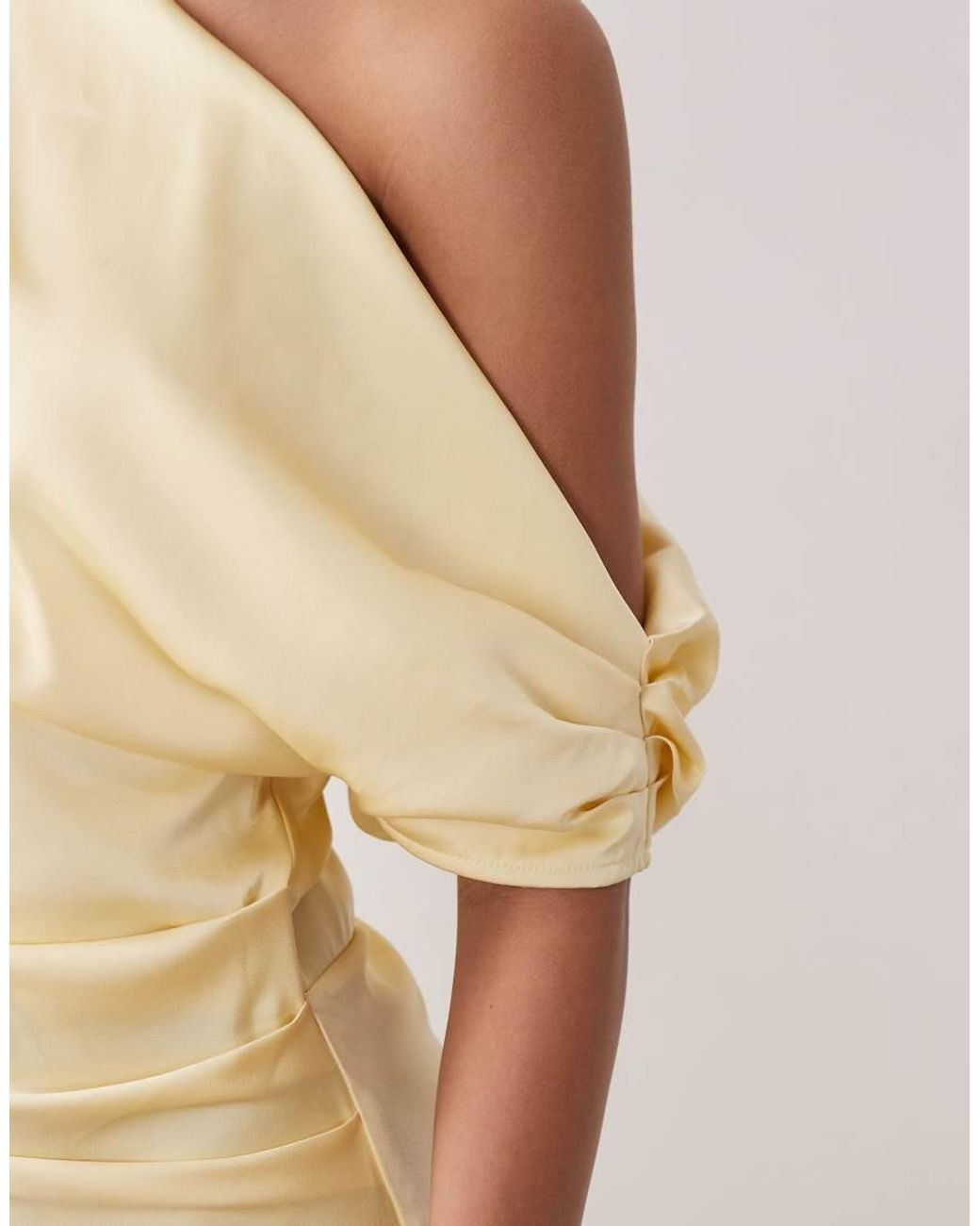 Gina Tricot Natural Draped Satin One Shoulder Maxi Dress