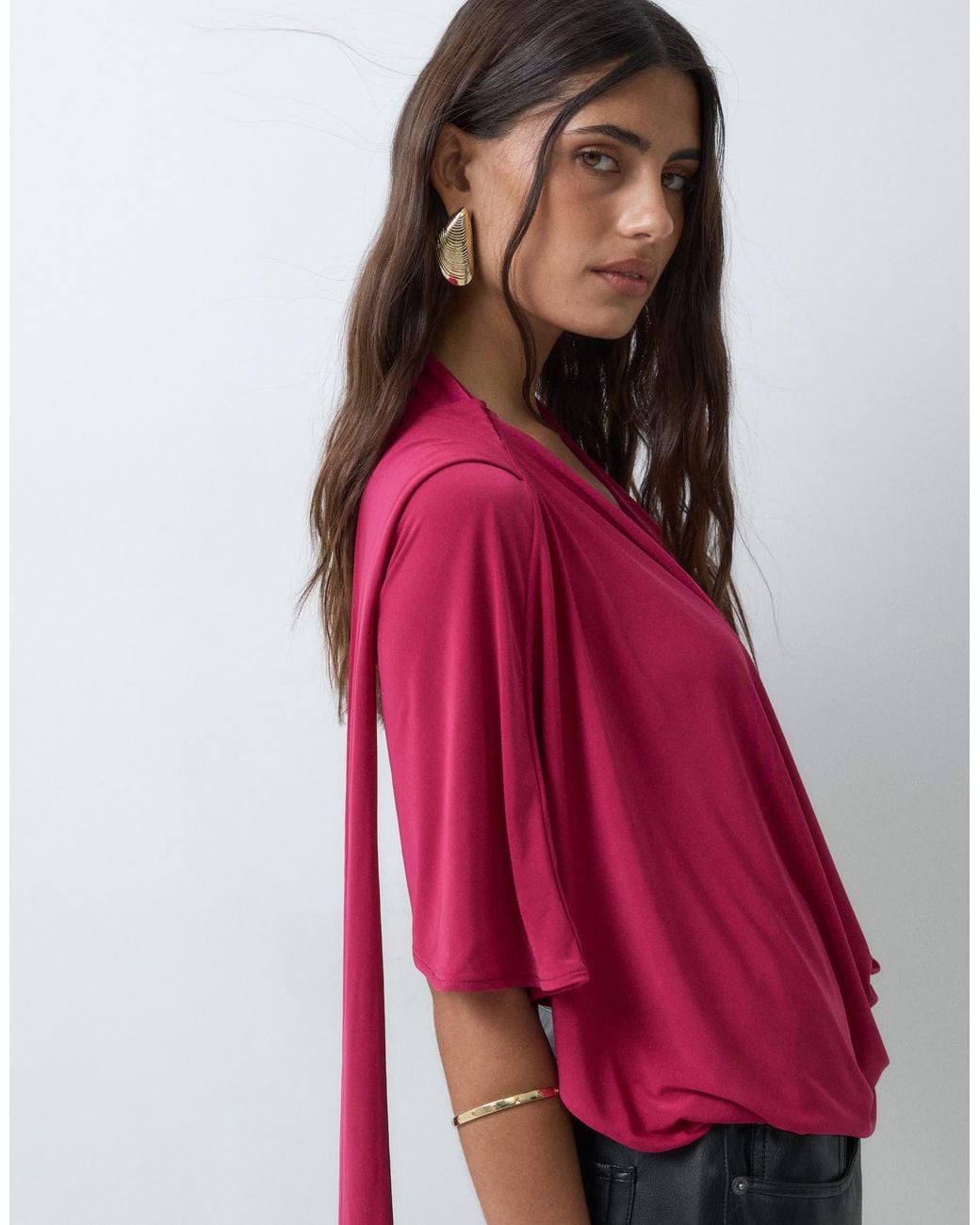 ASOS Draped Sleeve Plunge Scarf Top in Red | Lyst