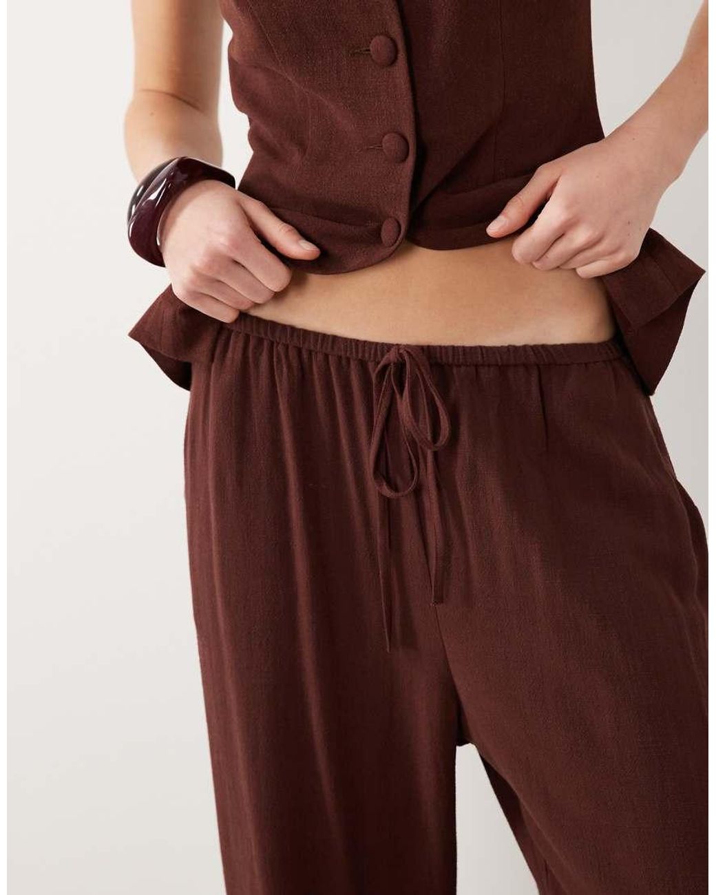 Miss Selfridge Brown Linen Look Pull On Trouser