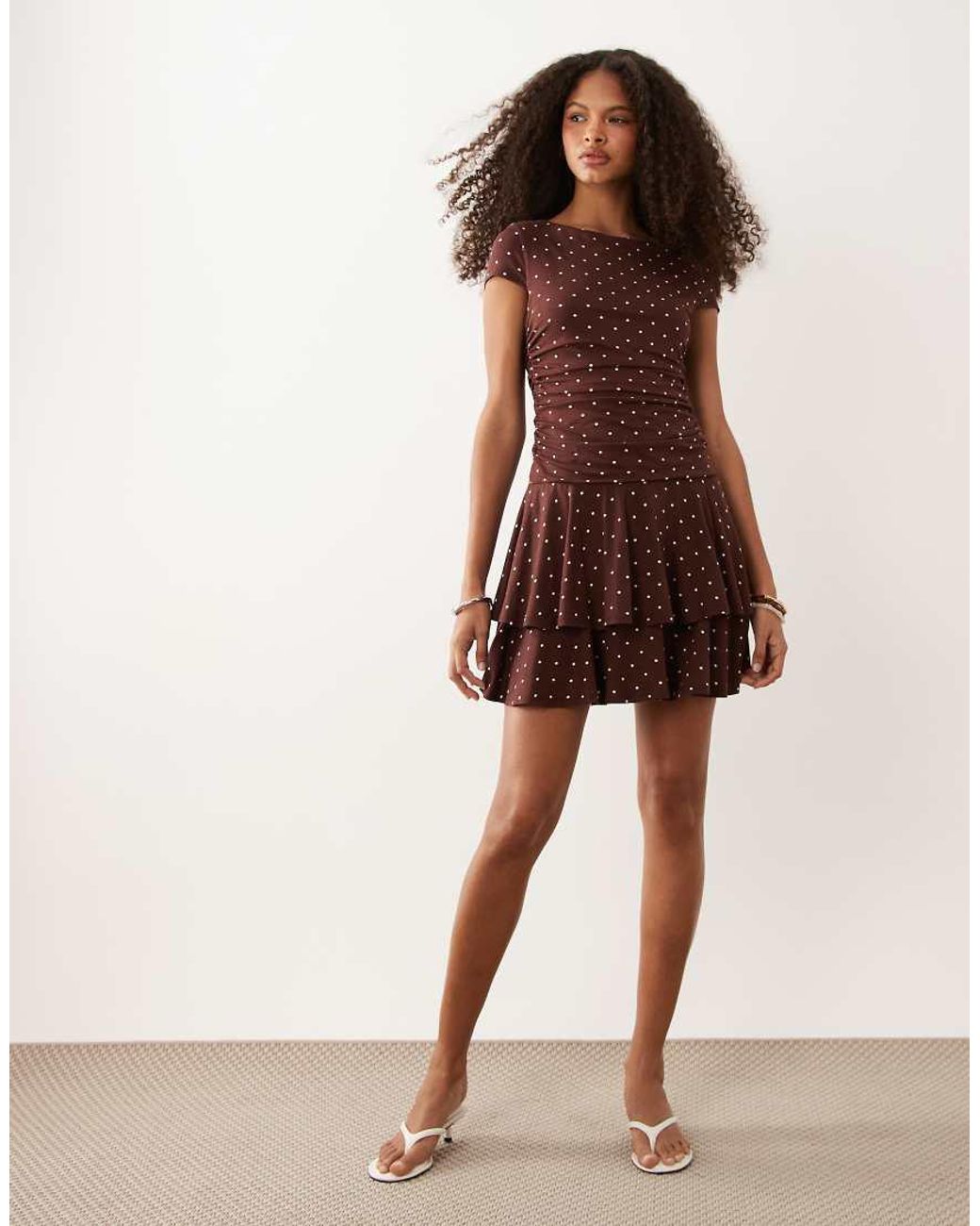 Nobody's Child Natural Yuki Stretch Cap Sleeve Tiered Skirt Mini Dress