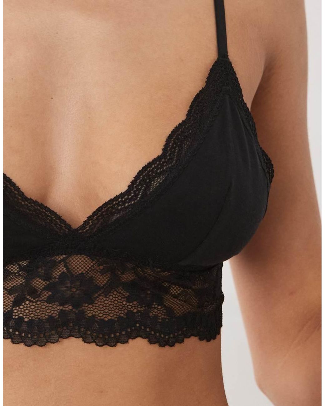 ASOS Black 2 Pack Cotton Bralette With Lace Trim