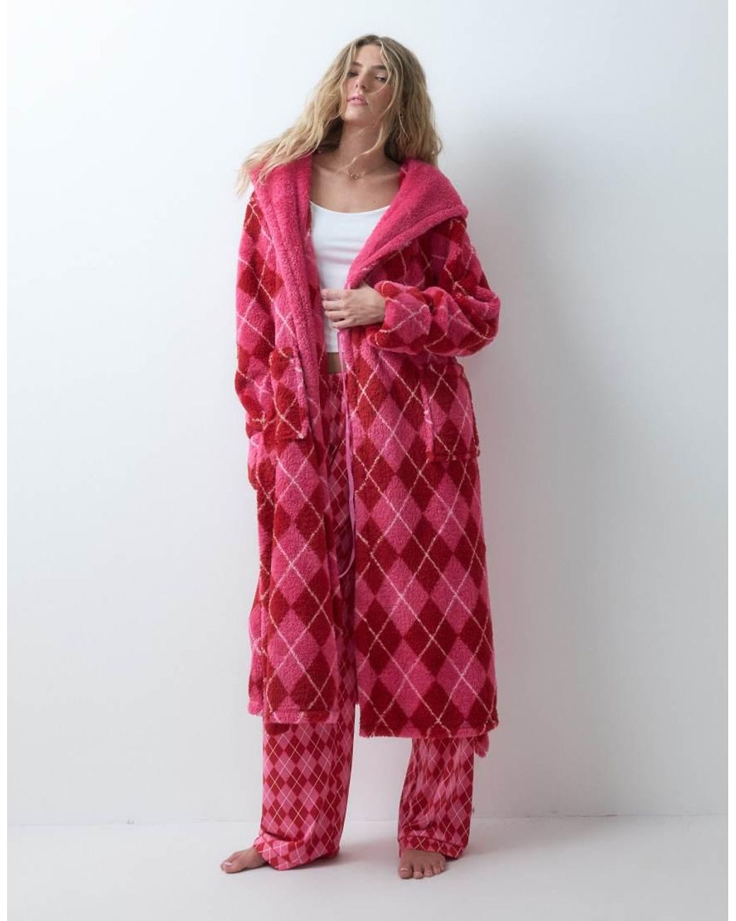 Loungeable Red Cosy Hooded Midi Dressing Gown