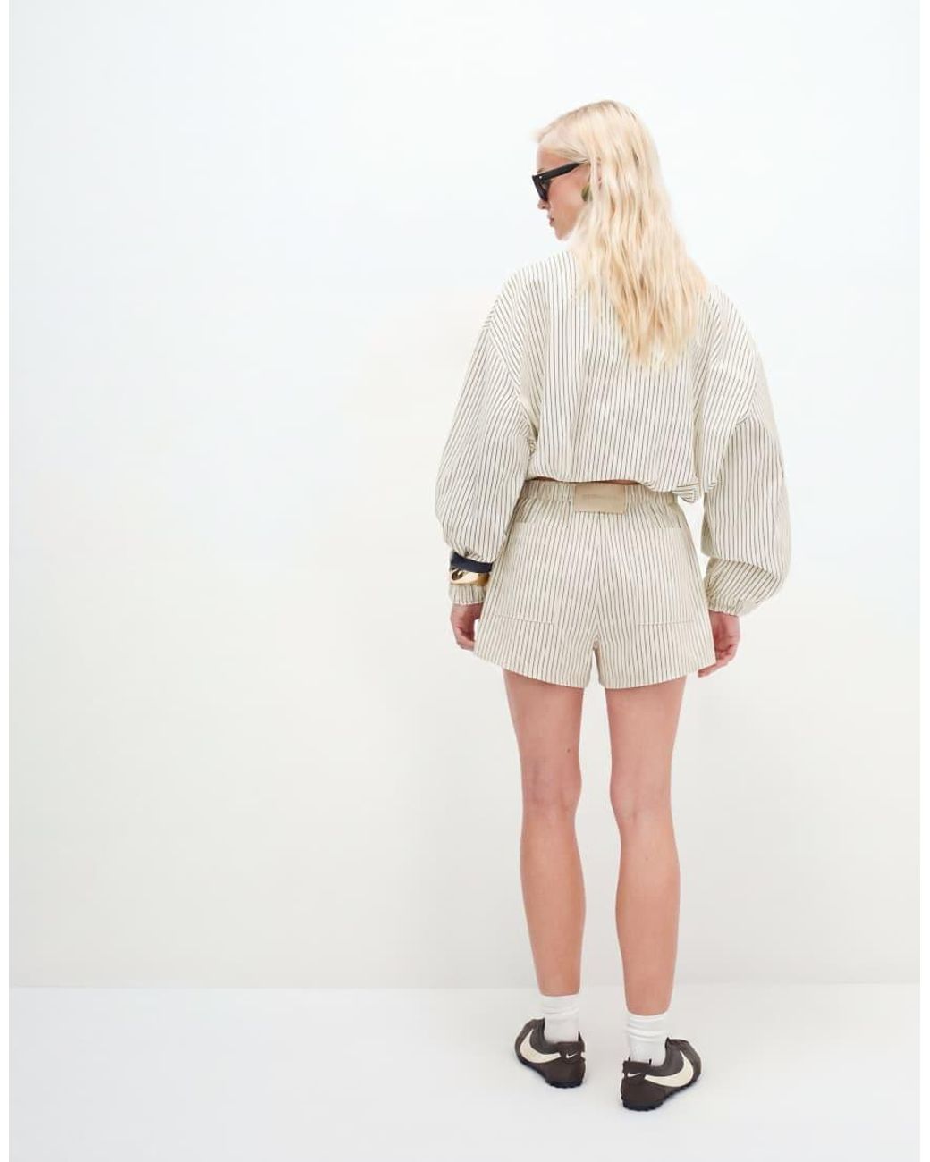 CERNUCCI White Stripe Nylon Pull-On Shorts Co-Ord
