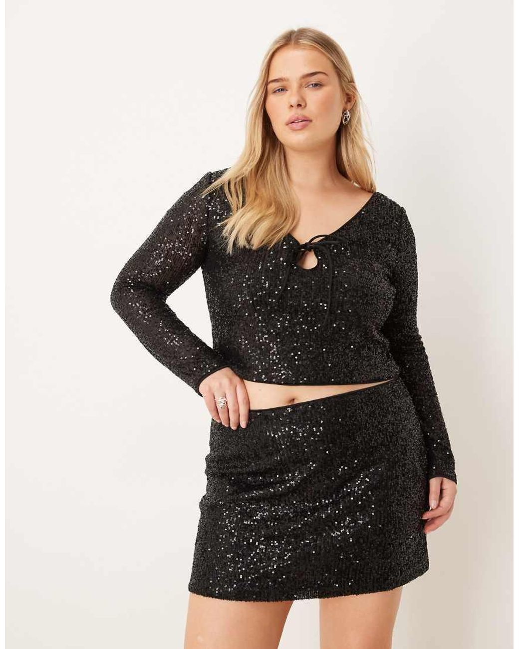ASOS Black Asos Design Curve Allover Sequin Mini Skirt