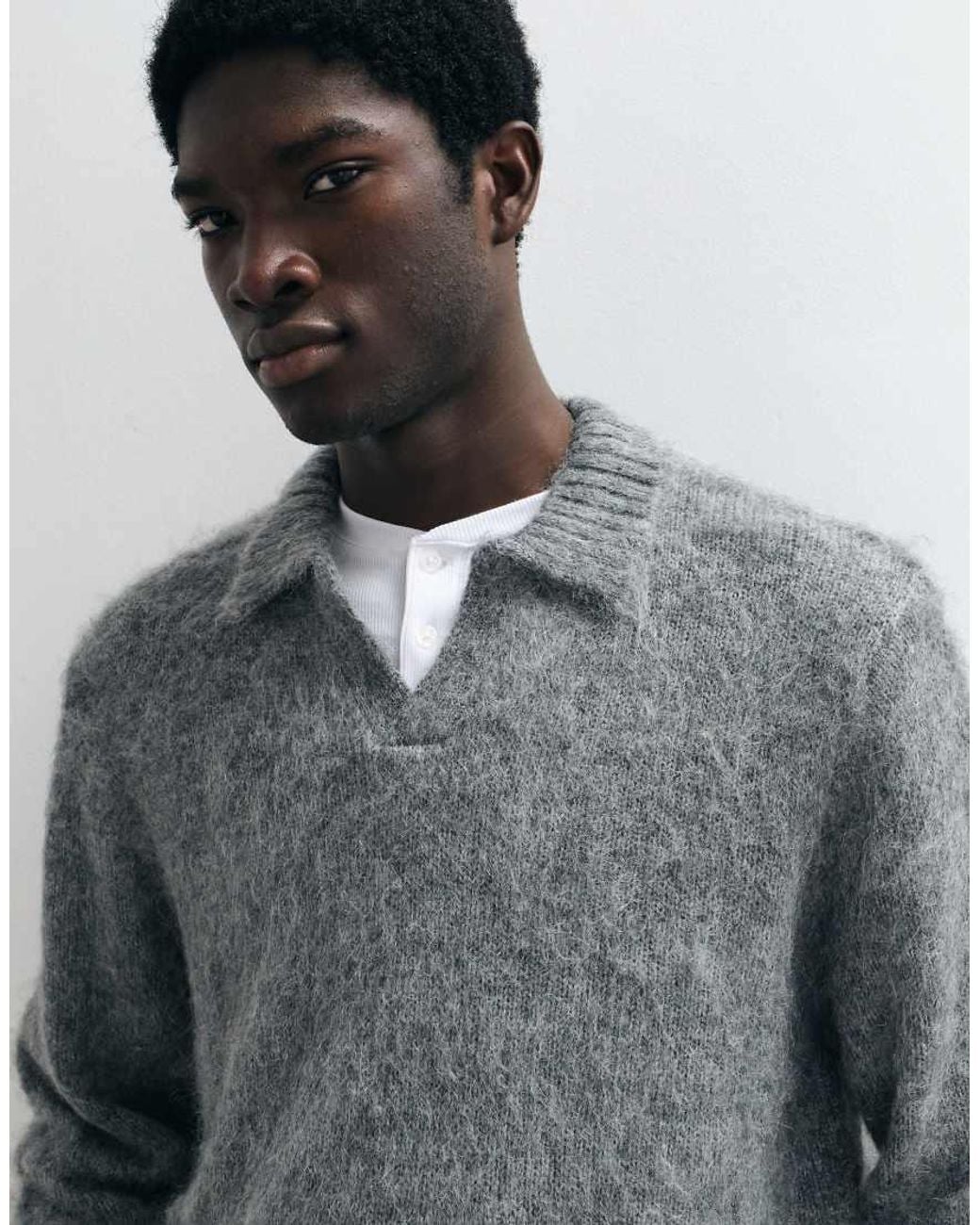ASOS Gray Oversized Knitted Mohair Notch Neck Jumper for men