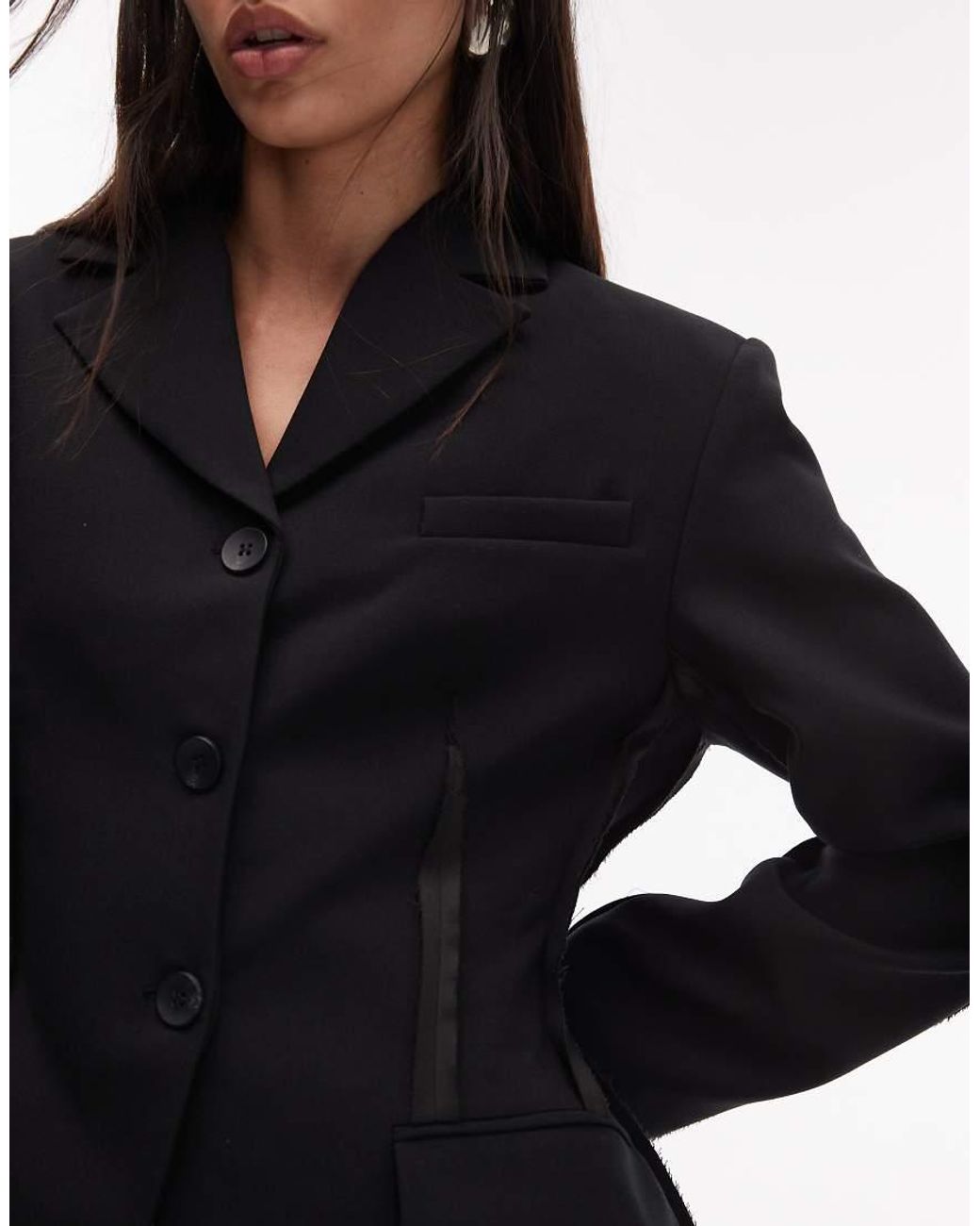 ASOS White Exposed Seam Nipped Blazer With Shoulder Pads