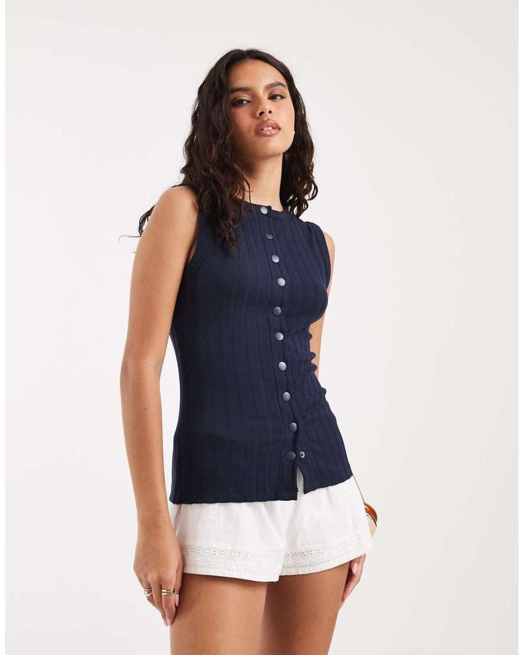 River Island Blue Button Down Tank Top