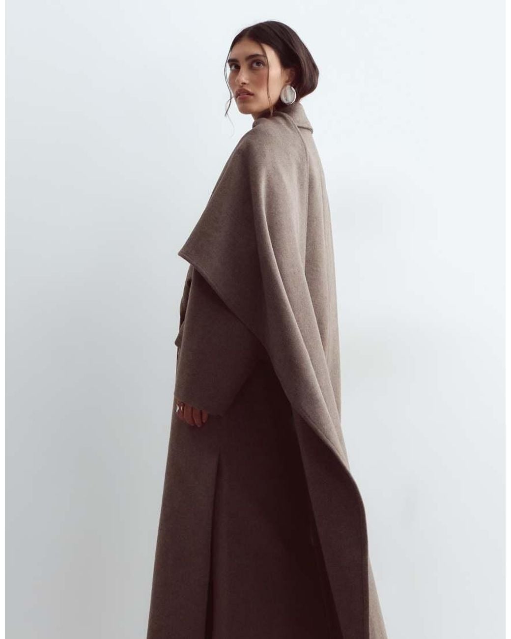 ARRANGE Brown Brushed Wool Double Breasted Coat With Removable Scarf