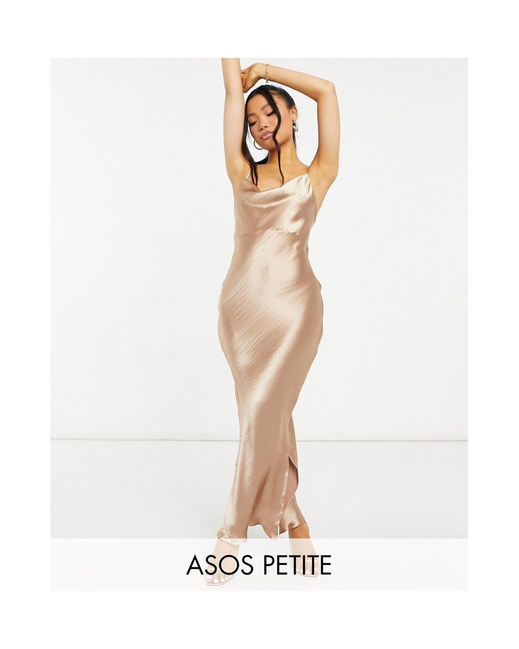 Asos design petite robe nuisette longue caraco a lacage en satin ultra brillant noir ASOS en coloris Rose Lyst