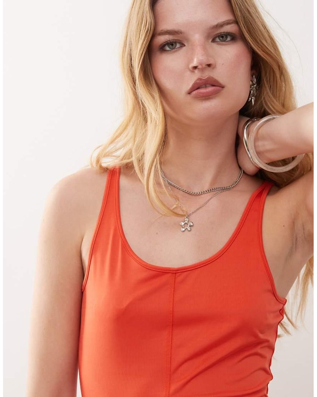 Monki Red Slim Sleeveless Mini Tank Dress