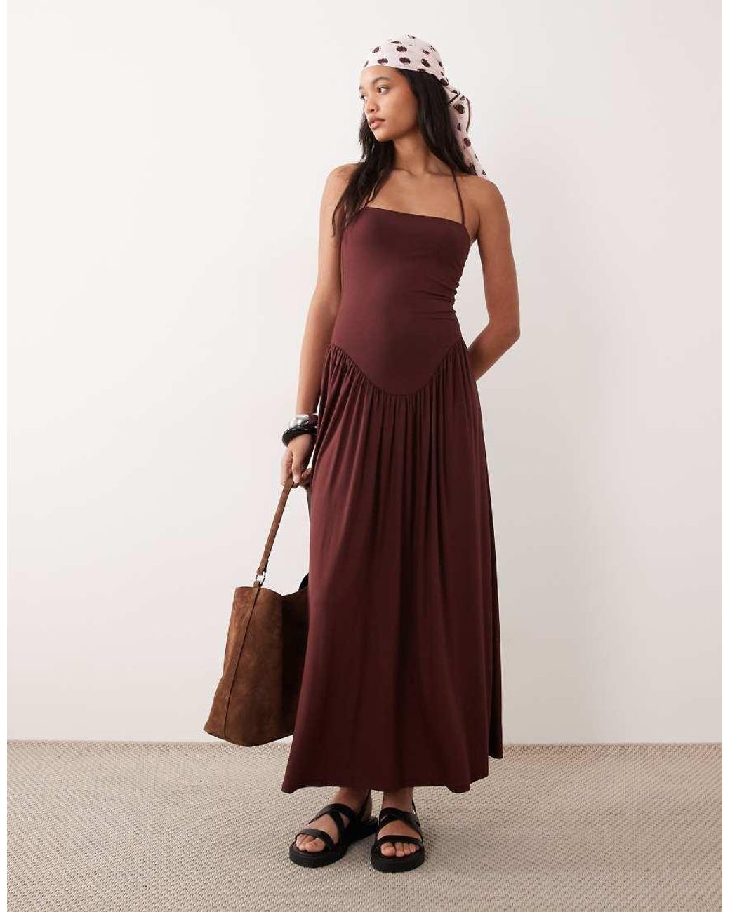 ASOS Red Drop Waist Halter Neck Sundress