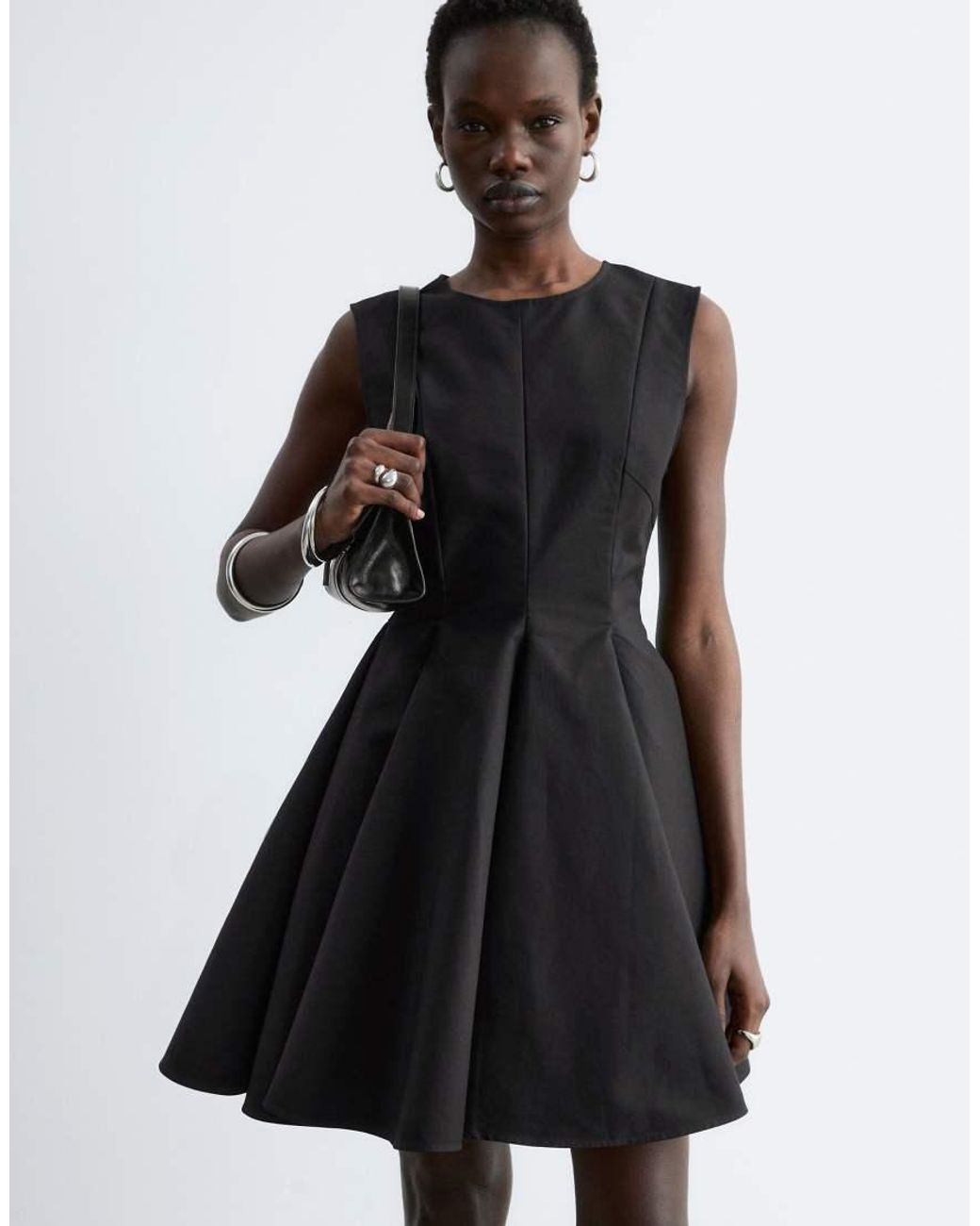 & Other Stories Black Structured Mini Dress With Circle Skirt