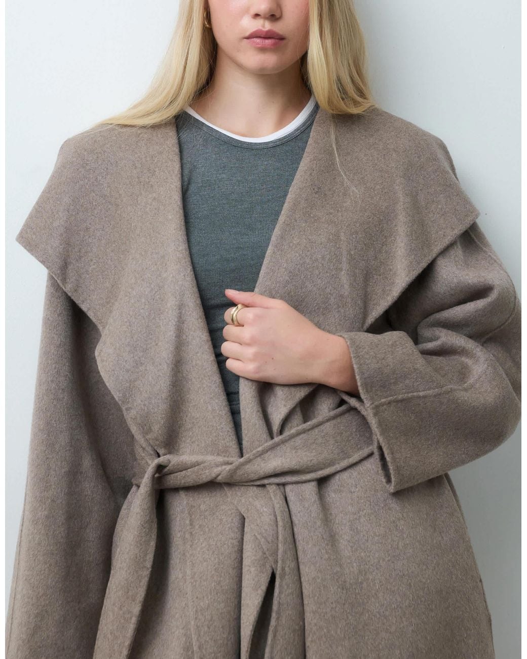 Mango Gray Belted Tailored Coat