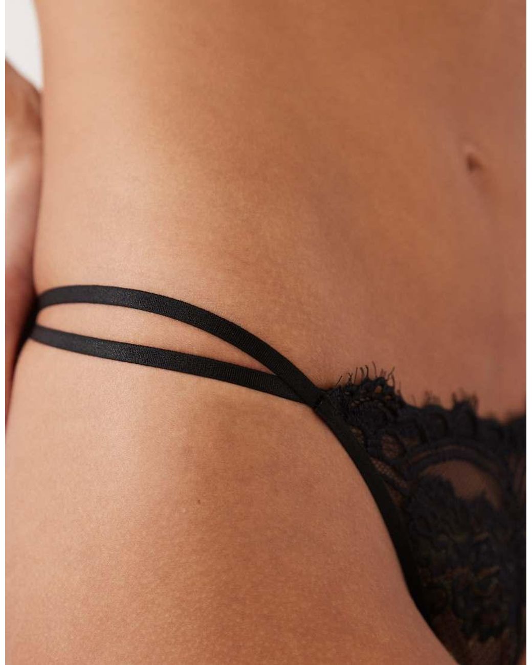 ASOS Black 3 Pack Double Strap Eyelash Lace Tanga Thong