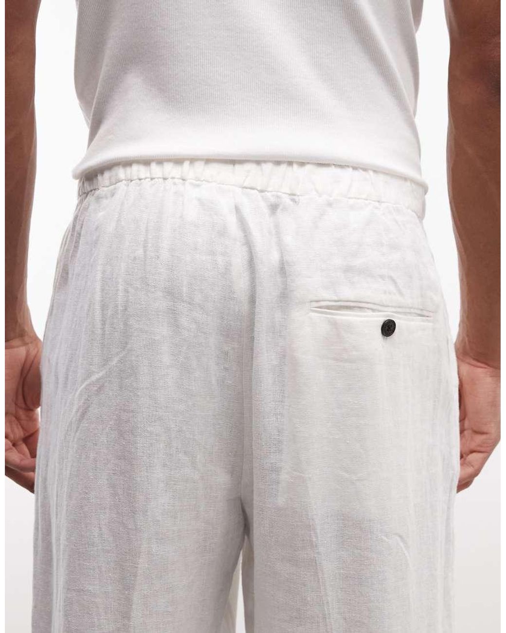 Weekday White Loose Fit Linen Trousers for men