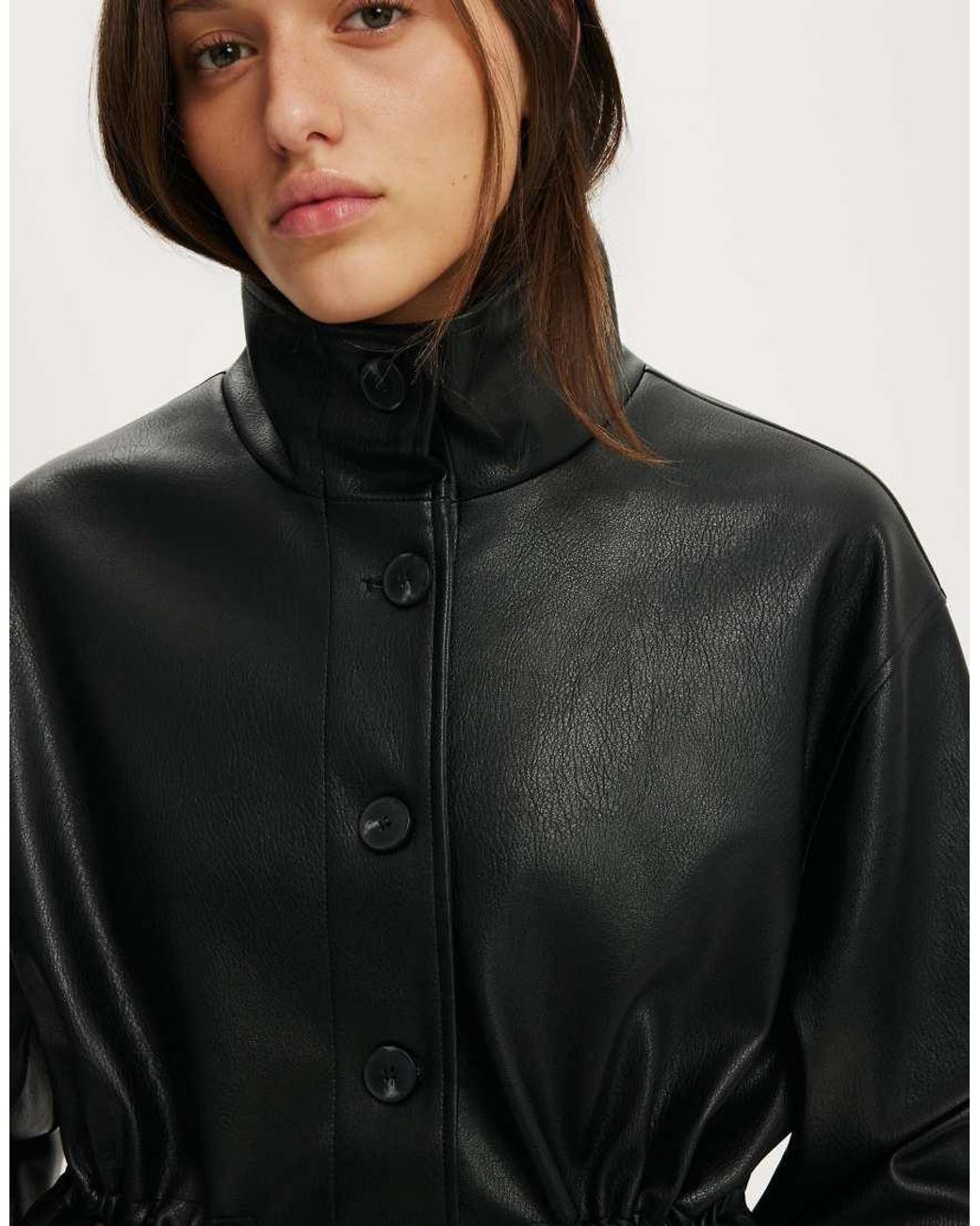 Cotton On Black Eli Faux Leather Parka