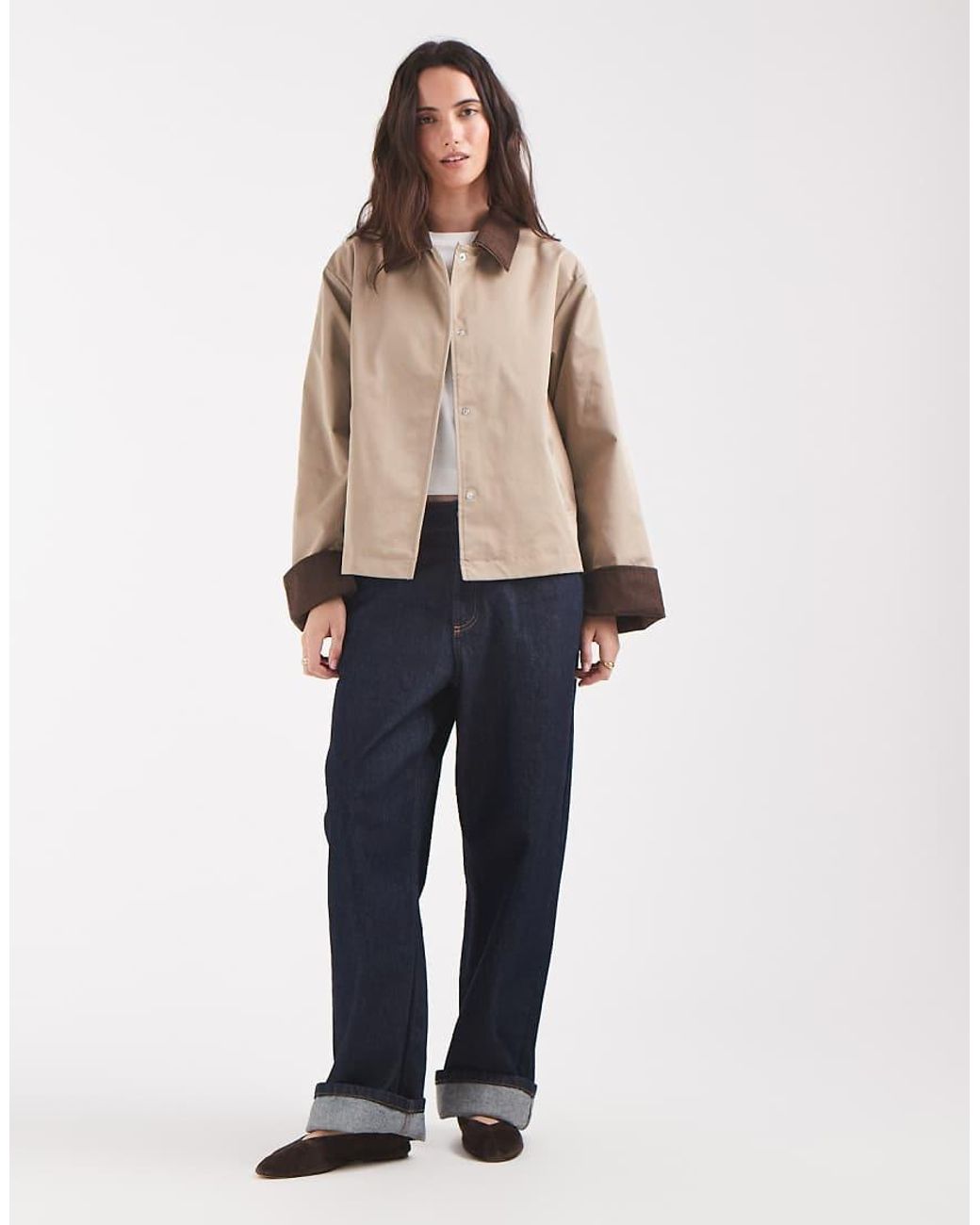 Pieces Natural Short Trench Coat With Cord Collar Detail