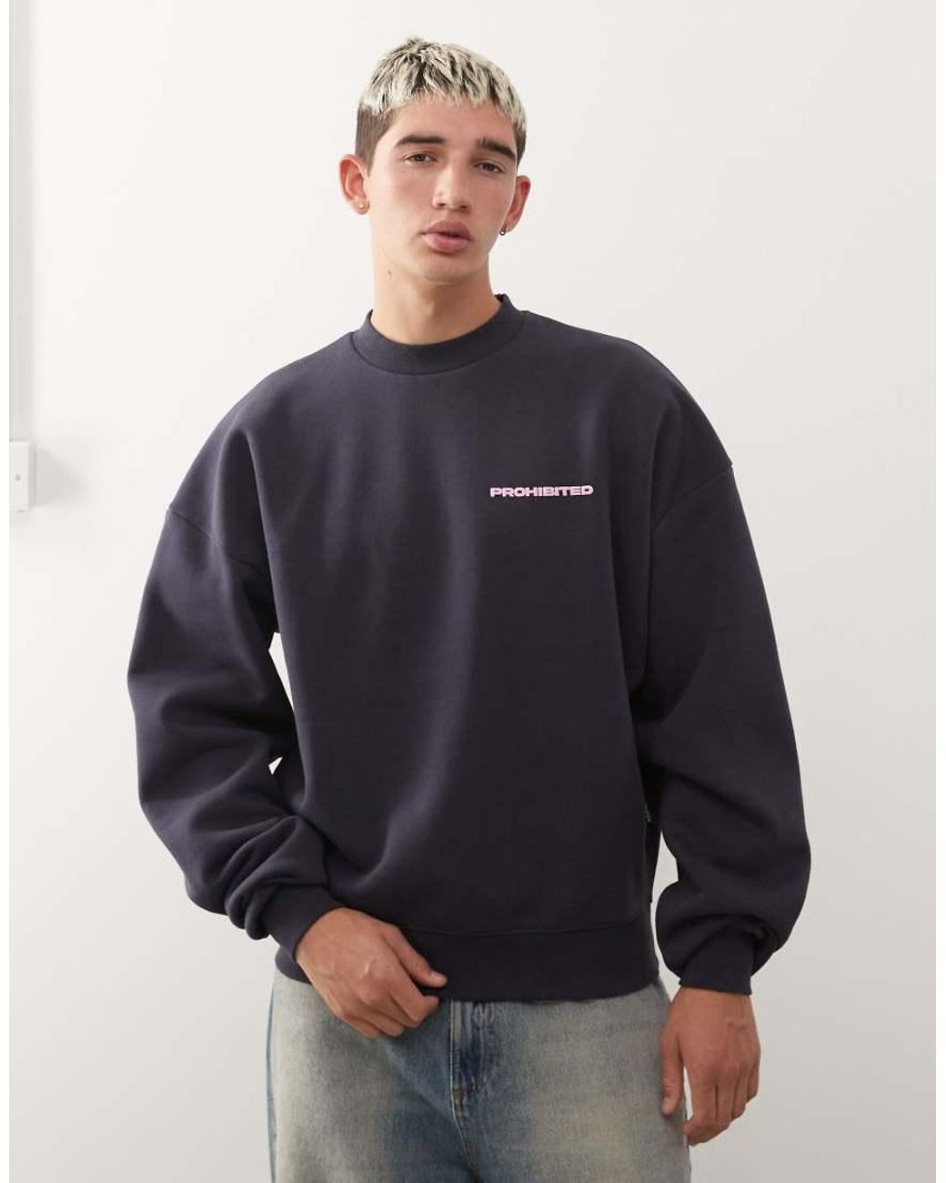 Prohibited Blue Oversized Boxy Fit Logo Jumper for men