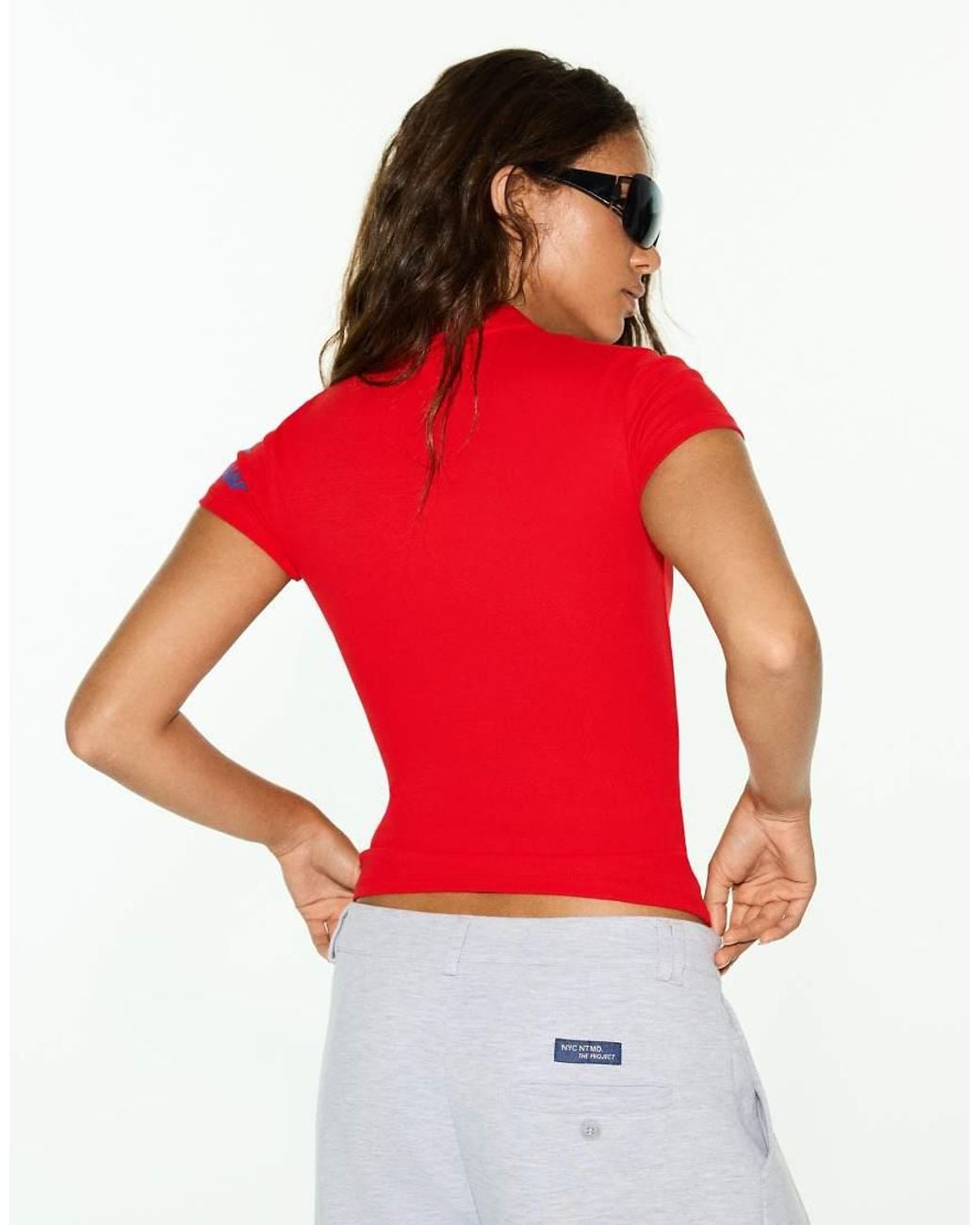 Bershka Red Short Sleeve Clasp T-Shirt