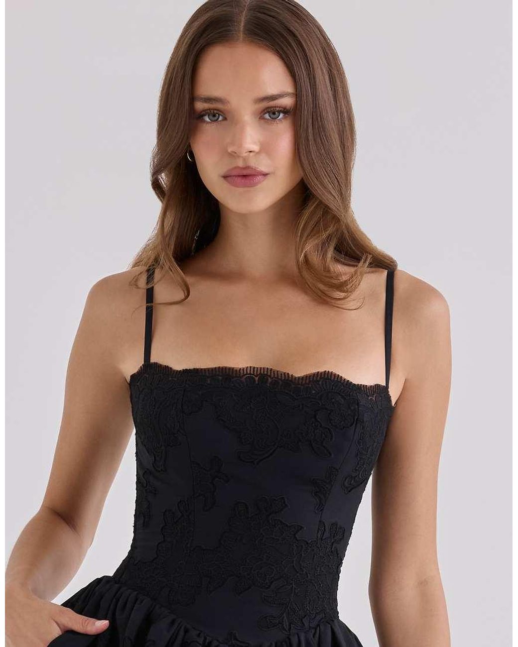 House Of Cb Black Chloe Cotton Broderie Anglaise Lace Mini Dress