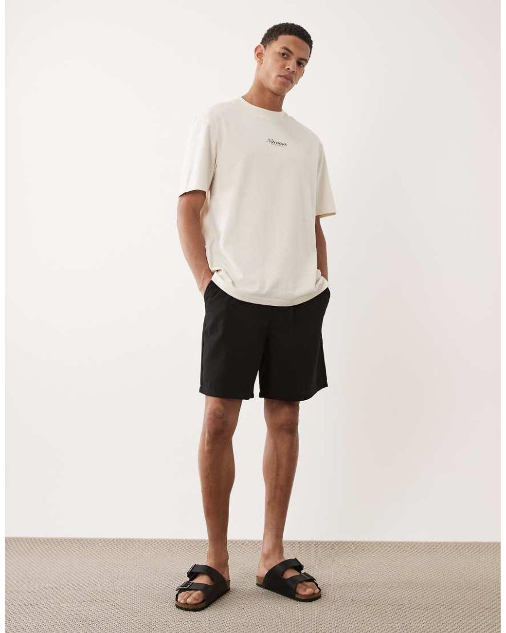 New Look Natural Co-Ord Linen Look Pull On Shorts for men