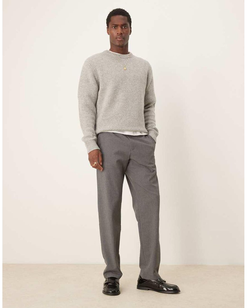 SELECTED Gray Oversized Crew Knitted Jumper for men