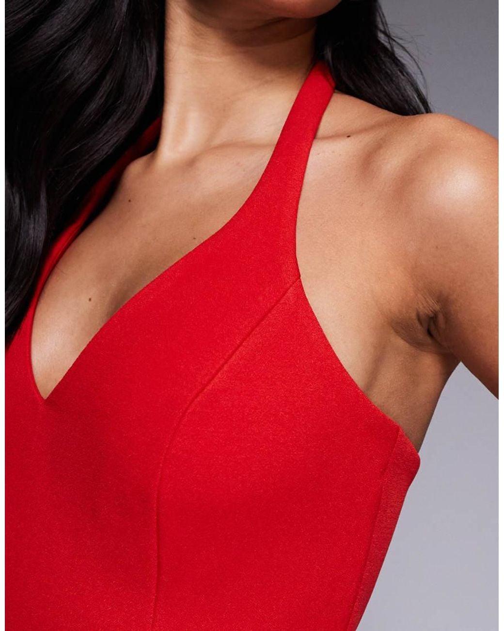 Forever New Red Plunge Crepe Halter Mini Dress