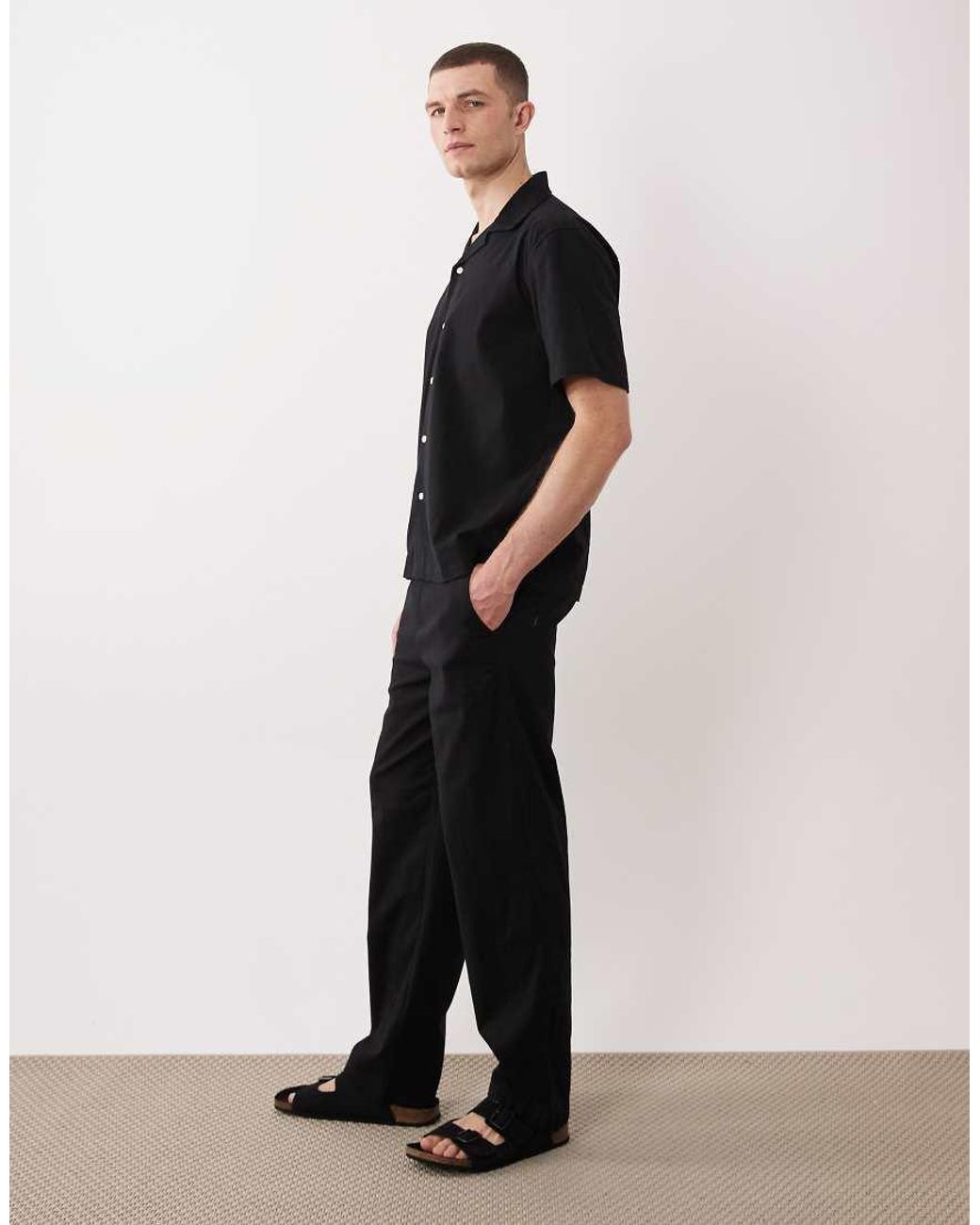 Only & Sons Black Linen Look Loose Fit Pants for men