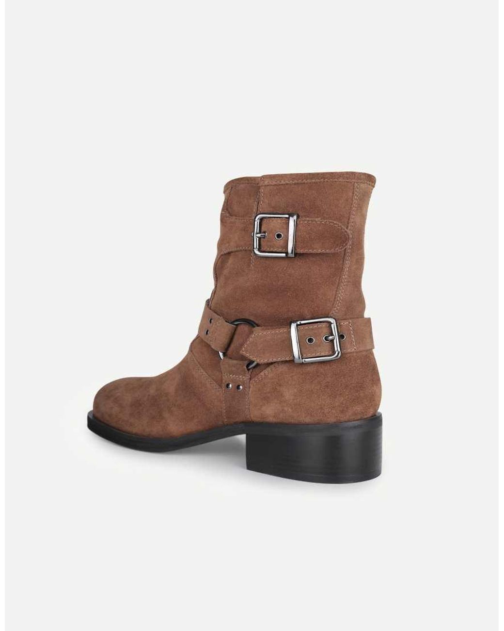 OFF THE HOOK Brown Sol Suede Harness Biker Ankle Boots