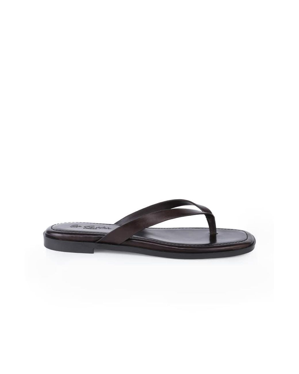 OFF THE HOOK Brown Freya Leather Toe Thong Flat Sandals
