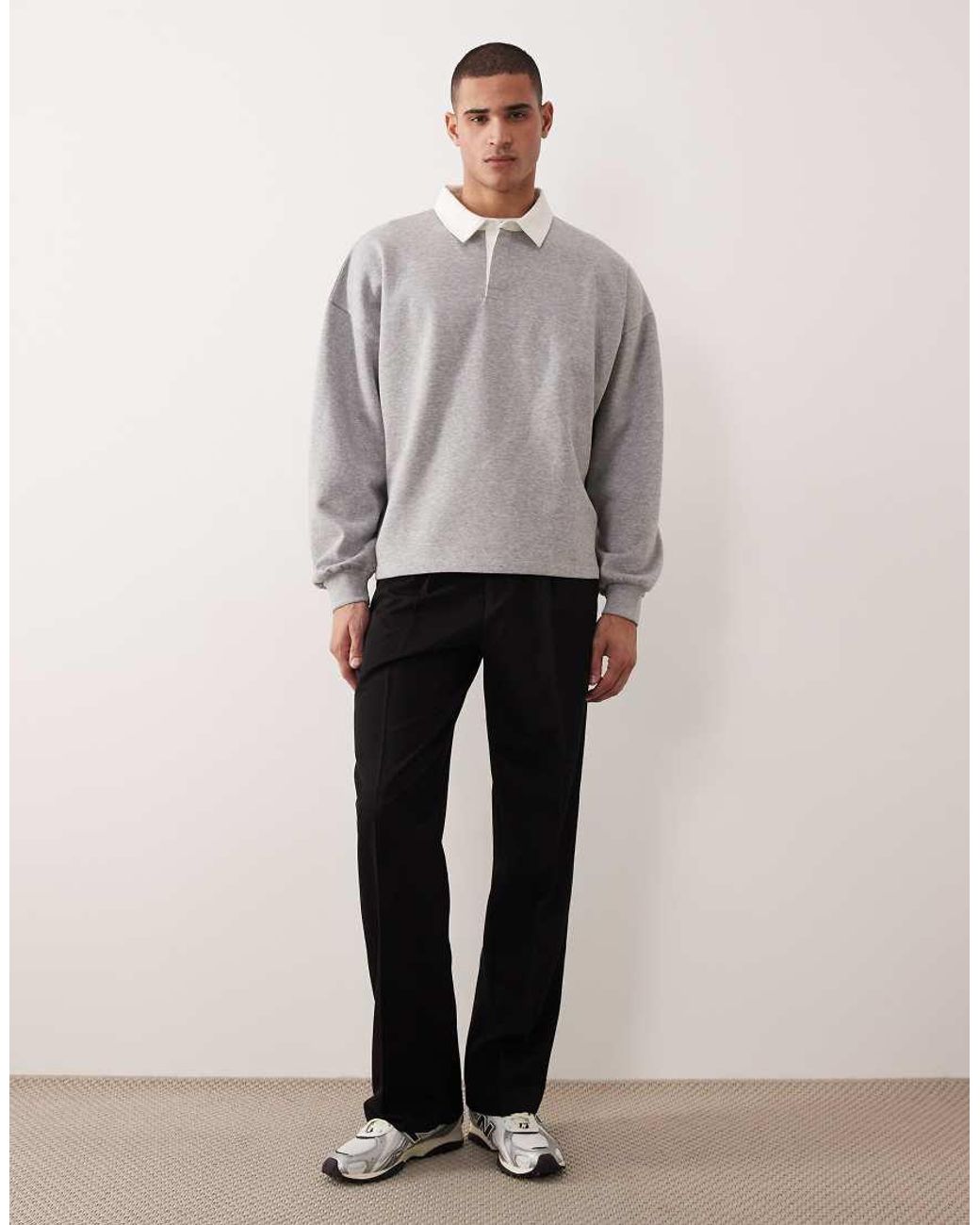ASOS Gray Extreme Oversized Rugby Polo With Contrast Collar for men